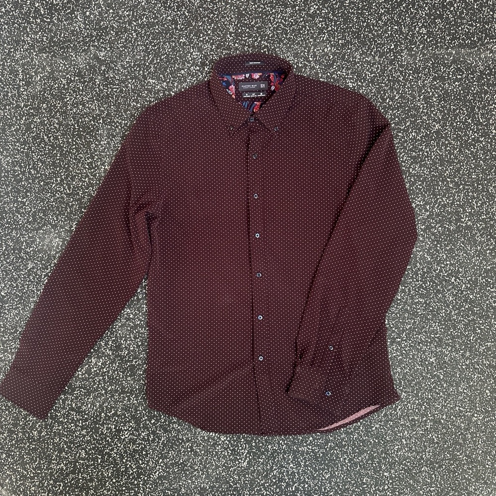 Cactus Men's Maroon Polka Dot Button Down Shirt